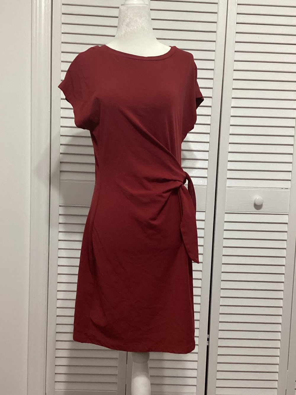 Side-Tie Cap Sleeve Mini Dress in Burgundy